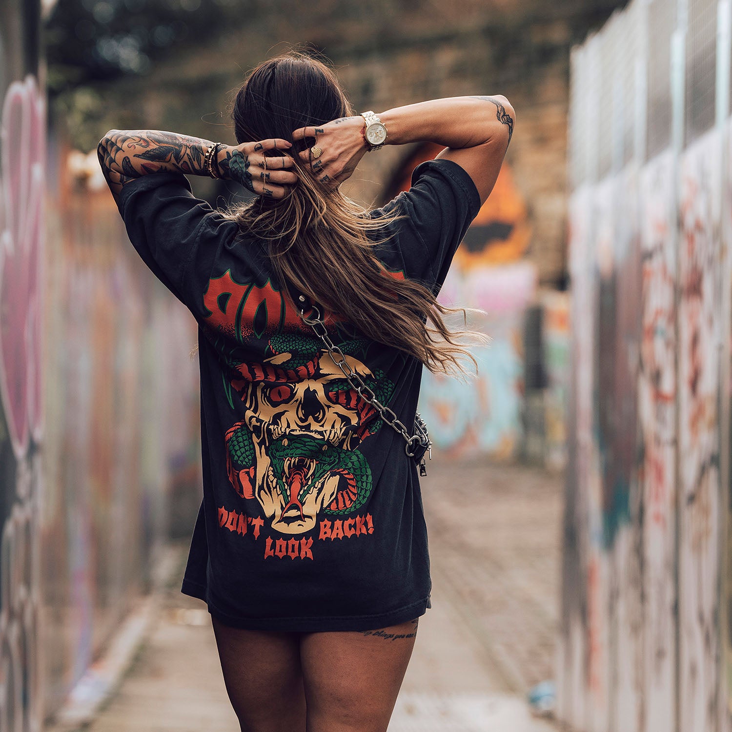 Don t Look Back Oversized Vintage Black Street Tee by RokFit